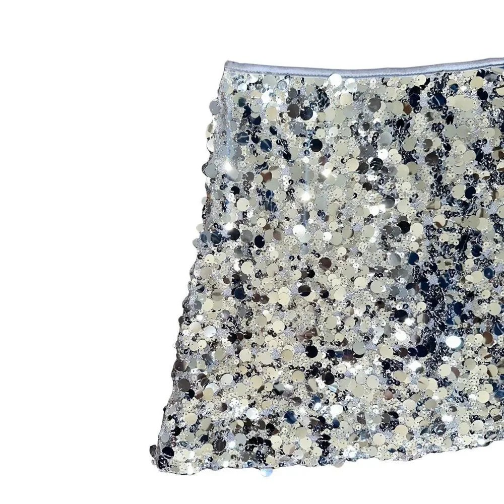 Art Class Silver Sequin Mini Skirt Girls XL 14 Holiday School Party Sparkly - Picture 3 of 8